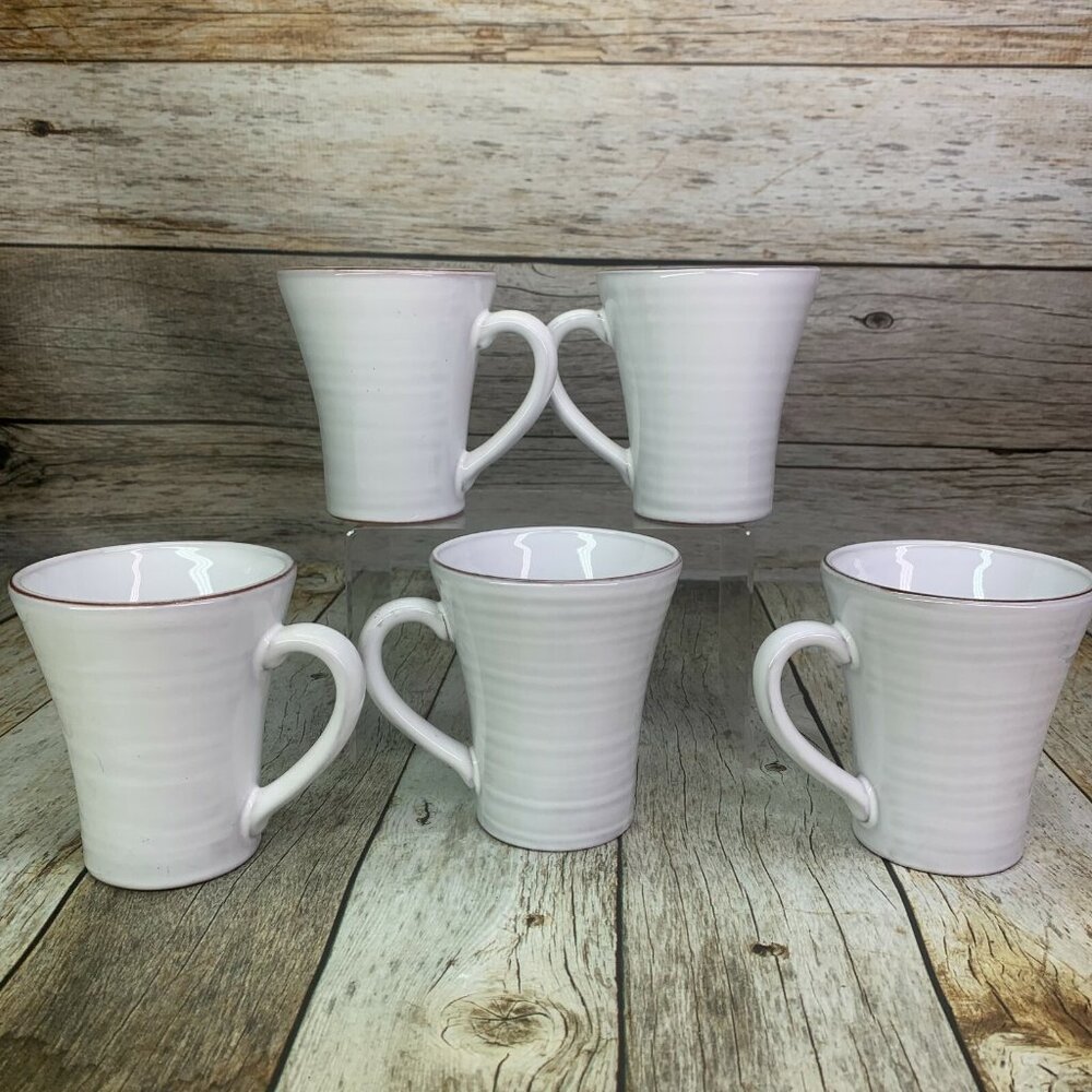 World Market TERRA COTTA WHITE Earthenware Portugal Rings Coffee Cup Mugs Set 5 - Picture 3 of 8
